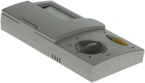 Temperaturregelgerät von Bosch in grauer Farbe mit einem Drehregler und Display zur Einstellung von Heiz- oder Kühlfunktionen.